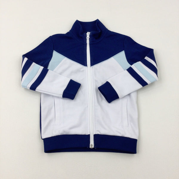 Blue & White Zip Through Sports Jumper - Boys 5-6 Years