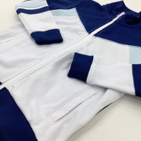 Blue & White Zip Through Sports Jumper - Boys 5-6 Years