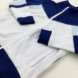 Blue & White Zip Through Sports Jumper - Boys 5-6 Years