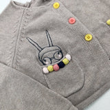 Bunny & Pom Poms Beige Knitted Cardigan - Girls 2-3 Years
