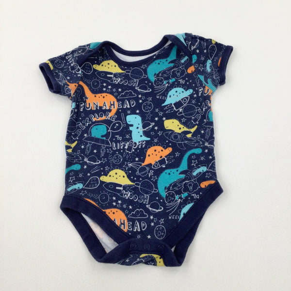 Colourful Dinosaurs Navy Short Sleeve Bodysuit - Boys 12-18 Months