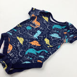 Colourful Dinosaurs Navy Short Sleeve Bodysuit - Boys 12-18 Months