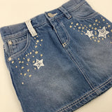 Stars Embroidered Light Blue Denim Skirt With Adjustable Waist - Girls 2-3 Years