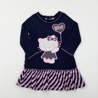 'Hello Kitty' Appliqued Navy & Pink Dress - Girls 2-3 Years