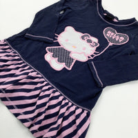 'Hello Kitty' Appliqued Navy & Pink Dress - Girls 2-3 Years