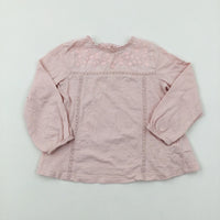 Flowers Embroidered Pale Pink Long Sleeve Top - Girls 2-3 Years