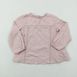 Flowers Embroidered Pale Pink Long Sleeve Top - Girls 2-3 Years