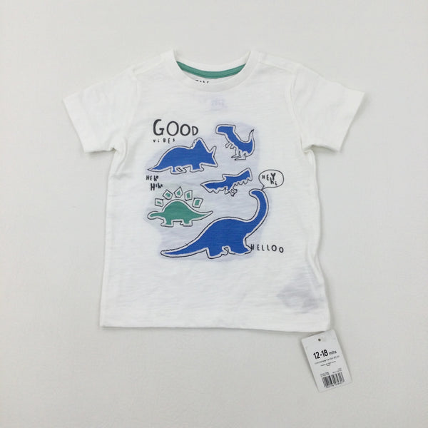 **NEW** 'Good Vibes' Dinosaurs Blue & White T-Shirt - Boys 12-18 Months