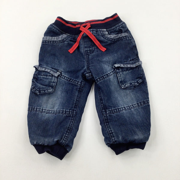 Mid Blue Lined Denim Jeans  - Boys 12-18 Months