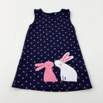 Bunnies Appliqued Flowers Navy Dungaree Dress - Girls 12-18 Months