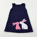 Bunnies Appliqued Flowers Navy Dungaree Dress - Girls 12-18 Months