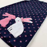 Bunnies Appliqued Flowers Navy Dungaree Dress - Girls 12-18 Months