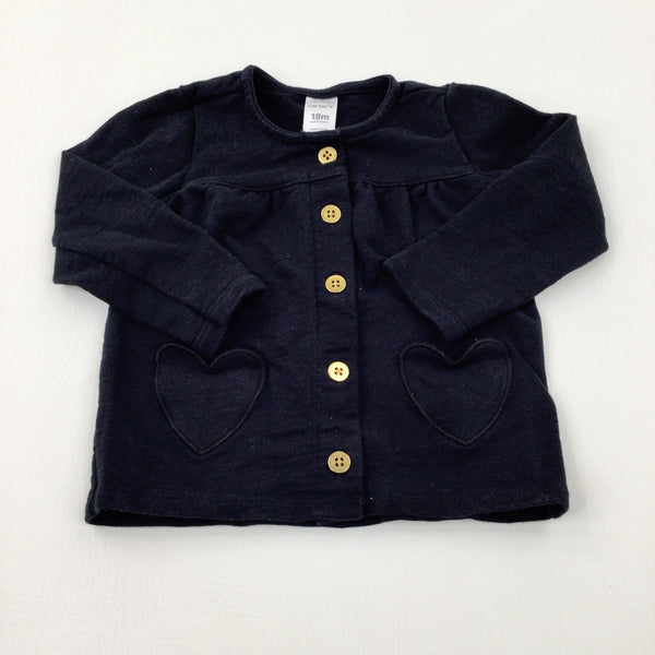 Hearts Appliqued Black Cardigan - Girls 12-18 Months