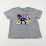 'Dino' Dinosaur Playing Football Grey T-Shirt - Boys 6-7 Years