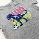 'Dino' Dinosaur Playing Football Grey T-Shirt - Boys 6-7 Years