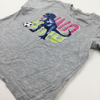 'Dino' Dinosaur Playing Football Grey T-Shirt - Boys 6-7 Years