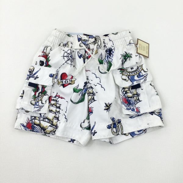 **NEW** Colourful Boats White Swim Shorts - Boys 12-18 Months