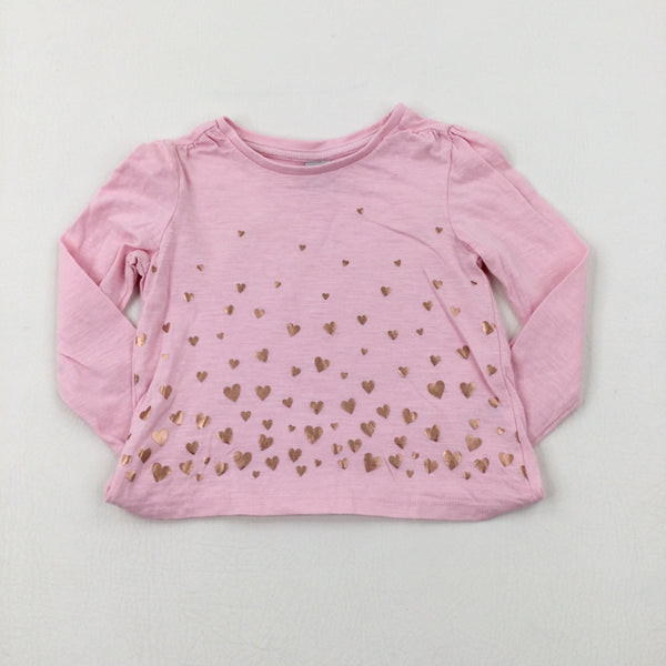 Hearts Pink Long Sleeve Top - Girls 12-18 Months