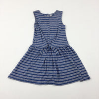 Blue & White Striped Jersey Dress - Girls 6-7 Years