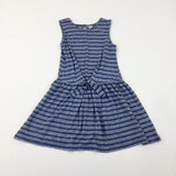 Blue & White Striped Jersey Dress - Girls 6-7 Years