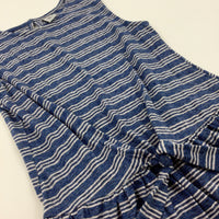 Blue & White Striped Jersey Dress - Girls 6-7 Years