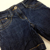 Mid Blue Denim Shorts With Adjustable Waist - Girls 6-7 Years