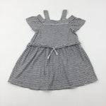 Black Striped Cold Shoulder Jersey Dress - Girls 6-7 Years