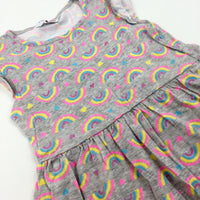 Rainbows & Hearts Grey Jersey Dress - Girls 6-7 Years