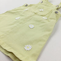 Flowers Embroidered Yellow Dungaree Dress - Girls 18-24 Months