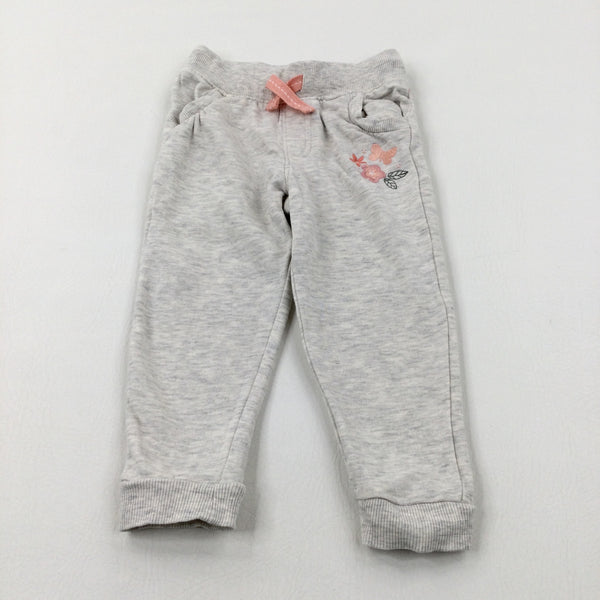 Butterfly & Flowers Embroidered Beige Mottled Joggers - Girls 18-24 Months