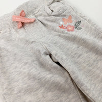 Butterfly & Flowers Embroidered Beige Mottled Joggers - Girls 18-24 Months