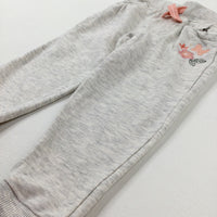 Butterfly & Flowers Embroidered Beige Mottled Joggers - Girls 18-24 Months