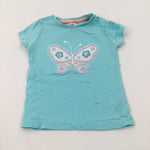 Butterfly Appliqued Diamonte Turquoise T-Shirt - Girls 18-24 Months