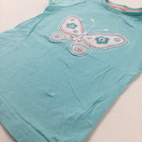 Butterfly Appliqued Diamonte Turquoise T-Shirt - Girls 18-24 Months