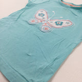 Butterfly Appliqued Diamonte Turquoise T-Shirt - Girls 18-24 Months