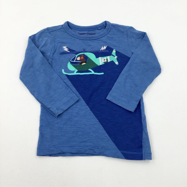 'Peek A Boo' Monkey Helicopter Blue Long Sleeve Top  - Boys 18-24 Months