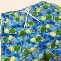 Turtles & Stars Blue & Green Swim Shorts - Boys 18-24 Months