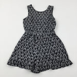 Patterned Black & White Playsuit - Girls 7-8 Years