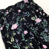 Flowers Black Jersey Trousers - Girls 7-8 Years
