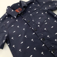 Palm Trees & Sharks Charcoal Grey Short Sleeve Shirt - Boys 2-3 Years