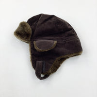 Brown Cord Fleece Lined Winter Hat - Boys 12-24 Months