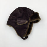 Brown Cord Fleece Lined Winter Hat - Boys 12-24 Months