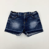 Mid Blue Denim Shorts With Adjustable Waist - Girls 8-9 Years