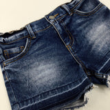 Mid Blue Denim Shorts With Adjustable Waist - Girls 8-9 Years