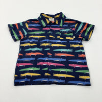 Crocodiles Colourful Navy Short Sleeve Shirt - Boys 2-3 Years