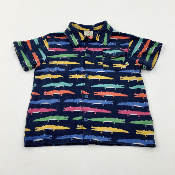 Crocodiles Colourful Navy Short Sleeve Shirt - Boys 2-3 Years