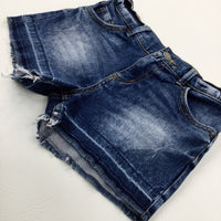 Mid Blue Denim Shorts With Adjustable Waist - Girls 8-9 Years
