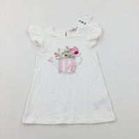 **NEW** Dog In A Watering Can Diamonte White T-Shirt - Girls 18-24 Months