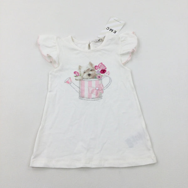 **NEW** Dog In A Watering Can Diamonte White T-Shirt - Girls 18-24 Months