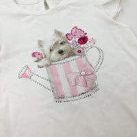 **NEW** Dog In A Watering Can Diamonte White T-Shirt - Girls 18-24 Months